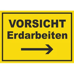 Vorsicht Erdarbeiten mit Richtungspfeil rechts Schild A4 (210x297mm)