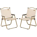 Campingstühle, 2 X Strandstuhl, Faltbar, Stahl, Holzoptik, Khaki