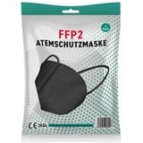 Atemschutzmaske FFP2, D-Faltform mit Ohrenschlaufen, Schwarz - Schwarz