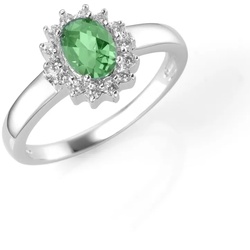 Smart Jewel Ring zauberhaft, farbiger Stein und weiße Zirkonia, Silber 925 50 Grün Damen 