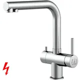 VIZIO NIEDERDRUCK 3 Wege Wasserhahn Küchenarmatur Edelstahl Massiv 360° schwenkbarem L-Auslauf, Gebürstet