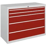 PAVOY Schubladenschrank, Höhe 800 mm, Schubladen 8x70 + 1x100 mm, Breite 1.023 mm, lichtgrau, enzianblau