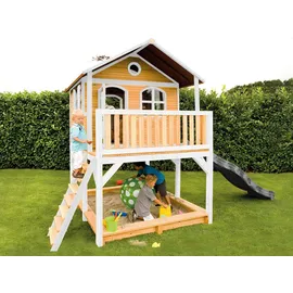 Axi Marc Spielhaus Braun - Weiß mit Grauer Rutsche 212 x 432 x 293 cm