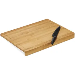Relaxdays Tranchierbrett Bambus, Anschlagkante, Saftrille, Schneidebrett Küche, antibakteriell, Backbrett 45x35cm, natur