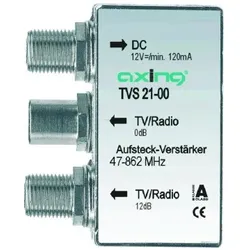 Axing TVS21-00 Verteilverstärker, 2-fach, 1 x 12 dB, 1 x 0 dB, 47-862 MHz, IEC-Anschlüsse TVS02100 TVS 21-00