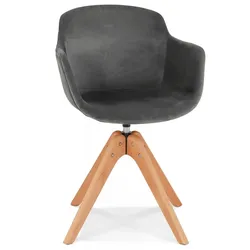 Armlehnstuhl aus Holz und Textil | Esszimmerstuhl mit Samtbezug | Küchenstuhl mit gepolsterter Sitzfläche | Moderner Stil | Kadima Design