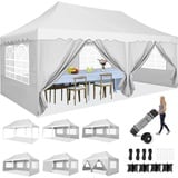 HOTEEL Pavillon 3x6 Mit 6 SeitenwäNden Faltpavillon 3x6 Wasserdicht Stabil Partyzelt 3x6 Winterfest Uv-Schutz 50+, Aufbewahrungstasche Mit Rollen, FüR Party,Outdoor,Garten,Hochzeit,Camping,Markt,Weiß