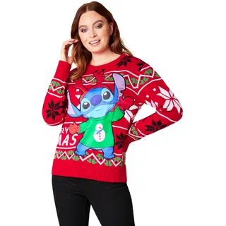 Disney Stitch Weihnachtspullover Damen, Kuscheliger Weihnachtspulli - Geschenke für Frauen und Teenager (Rot Stitch, 2XL) - XXL