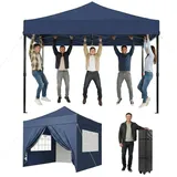AOXUN Pavillon 3x3m Wasserdicht mit 4 Seitenwänden,Dunkelgrau, klappbar, 100% Wasserdicht & Hoher UV-Schutz blau