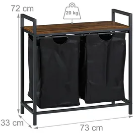 Relaxdays Wäschesammler, 2 Fächer mit Ablage, HBT: 72 x 73 x 33 cm, Wäschekorb Metall, braun/schwarz