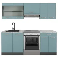 Vicco Küchenzeile R-Line 200 cm Blau-Grau/Anthrazit