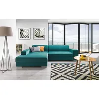Ecksofa Schlafsofa HELLOS Polyesterstoff Türkis Ottomane Links