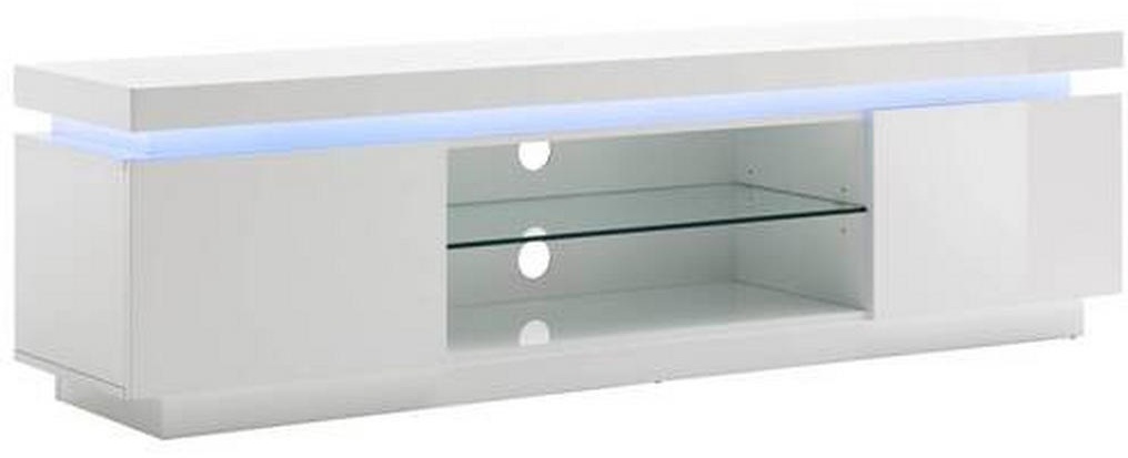 Lowboard, Weiß Hochglanz, Glas, 1 Fächer, 175x49x40 cm, Beimöbel erhältlich, Wohnzimmer, Wohnwände, Lowboards