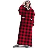 Boikey Übergroße Decke Hoodie Kuscheldecke mit Ärmeln,Oversized Weich Decke Hoodie Sweatshirt Flauschige Flanell TV-Decke mit Ärmel Paar-Pyjama-Decke Weihnachtskaro-Stil - 150 x 80 cm
