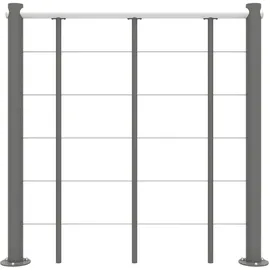 Minka Brüstungsgeländer mit Untergurten und Holz-Handlauf Weiß Grau