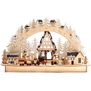 Brubaker 3D LED Lichterbogen Schwibbogen - Winterlandschaft mit Holzarbeitern - LED Beleuchtung - Holz 43,5 x 26,8 x 10,1 cm - Handbemalt