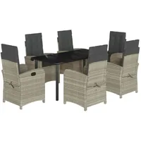 VidaXL 7-tlg. Garten-Essgruppe mit Kissen Hellgrau Poly Rattan