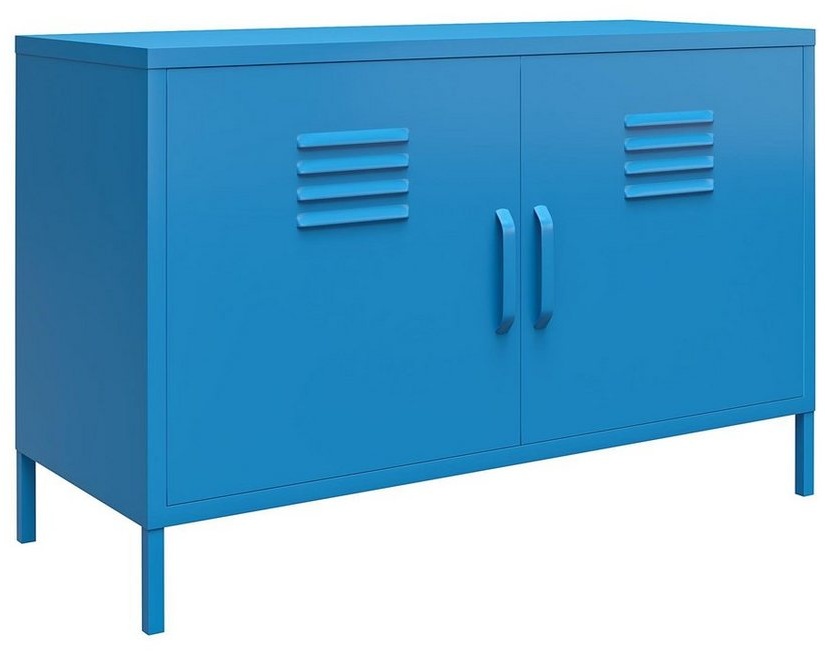 loft24 Sideboard Cache, Spint Schrank, 2 Türen, Metall, Retro Design, Breite 100 cm blau