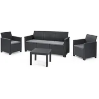 Keter Lounge-Set Emma 4tlg. 3er Sofa 2x Sessel mit Tisch, Sitzgruppe Polyrattan