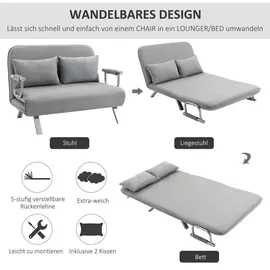 Homcom Schlafsofa mit Verstellbarer Rückenlehne, Wurfkissen, 2er-Sofa mit Schlaffunktion, Samtoptik, Armlehne, Couch für Wohnzimmer, Schlafzimmer, Hellgrau