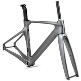 700C Carbon-Rennrad-Rahmenset, 43.5cm / 46cm / 48cm / 50cm / 52cm / 54CM / 56CM Brechender Wind Rennrahmen Steckachsenrahmen 12 × 100 Mm 12 × 142 Mm Scheibenbremsrahmen Interne Führung(Dark grey,52cm)