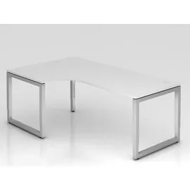 Hammerbacher Schreibtisch O-Fuß eckig 200x120cm Weiß / Silber