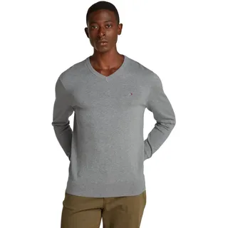 Tommy Hilfiger Herren Pullover Essential Cotton V-Ausschnitt, Grau (Medium Grey Heather), XS