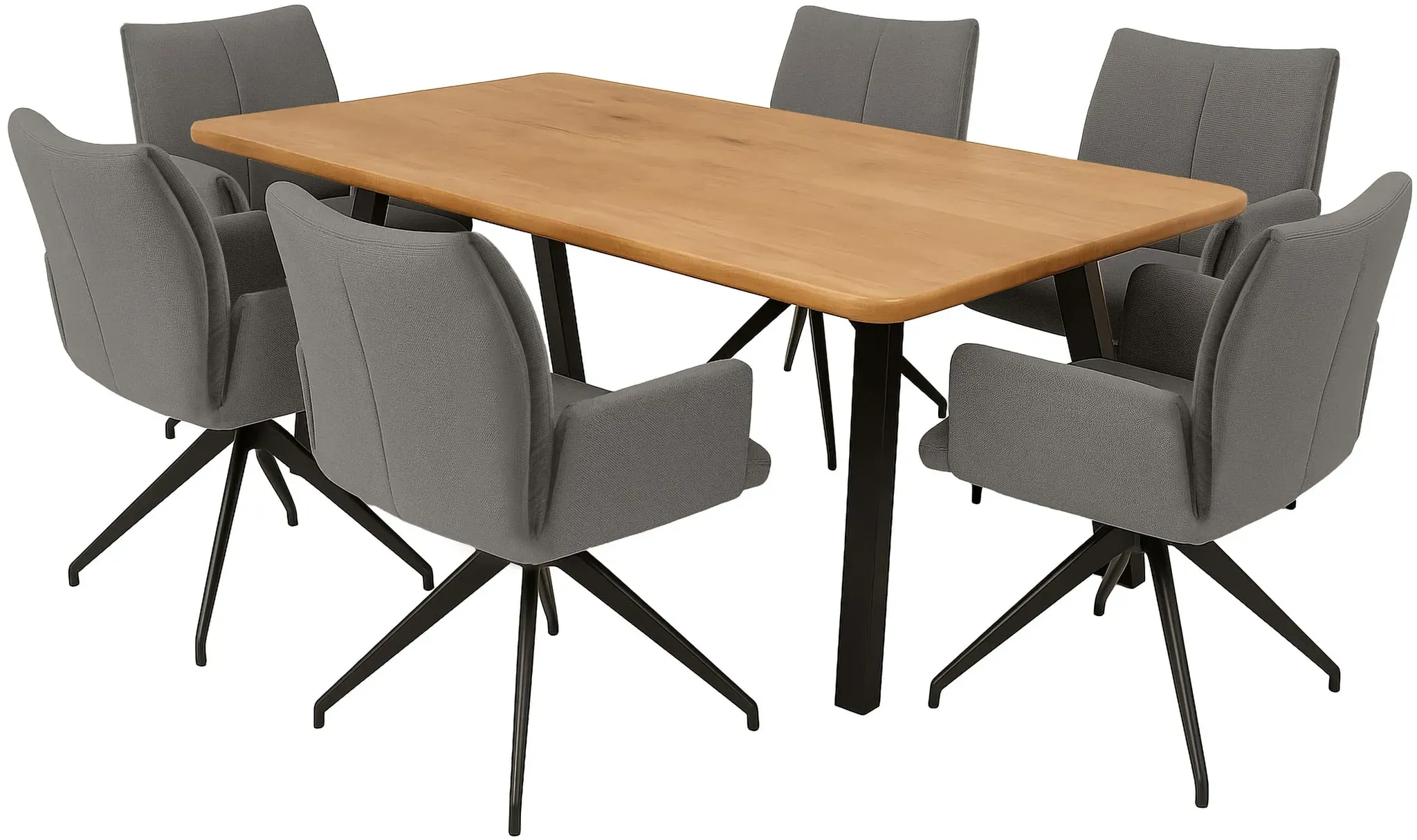LC Home Essgruppe Monti 7tlg. Esstisch Akazie Metallgestell 215x100cm + 6 Esszimmerstühle Monti Anthrazit