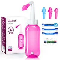 Nasendusche Set, Nasenspülkanne zur Nasenreinigung und Nasenspülung,BPA-frei, 300 ml, mit 30 Nasenwasch-Salzpaketen und Aufkleberthermometer(Rosa)