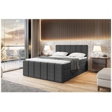 MEBLINI King Boxspringbett mit Bettkasten - Gepolstert Doppelbett mit Matratze und Topper - Polsterbett mit Stauraum - Bett mit Kopfteil - Stauraum... - Grau