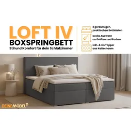 dein schlaf 24 BOXBETT LOFT IV 160/200 Cord Anthrazit mit Taschen-Federkernmatratzen 7 Zonen H4 - Dunkelgrau