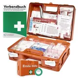 WM-Teamsport Erste-Hilfe-Koffer Verbandskasten NEUE DIN 13157 für BETRIEBE +DIN 13164 KFZ +Verbandbuch, (Haltbarkeit der Sterilteile ca. 5 Jahre), Schneller Versand incl. Rechnung mit ausgew. MWSt. orange