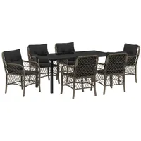 VidaXL 7-teiliges Garten-Ess-Set mit Kissen Grau Poly-Rattan