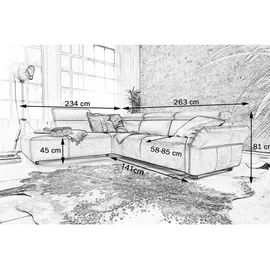 KAWOLA Ecksofa mit motorischer Sitztiefenverstellung Leder braun Recamiere links