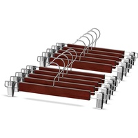 ZOBER Holz Hosenbügel mit Clips (10er Pack) - Langlebige hölzerne Rock Kleider bügel, 360° Haken, Kleiderbügel für Hosen - Rockbügel/Hosenbügel mit rutschfesten verstellbaren Clips