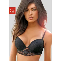 Push-up-BH LASCANA, Damen, Gr. 85, Cup D, schwarz, Spitze, Obermaterial: 90% Polyamid, 10% Elasthan, modisch, BHs BH Hochzeitsdessous Hochzeitswäsche Push-up-BH Reizwäsche Spitzen-BH Spitzenwäsche, mit entzückender Flechtoptik, sexy Dessous