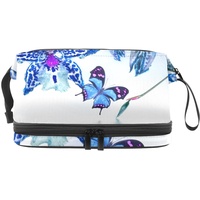 Tragbare Kosmetiktasche Orchideen Und Schmetterlinge Reisekosmetiktasche Leder Makeup Kosmetikkoffer Wasserdicht