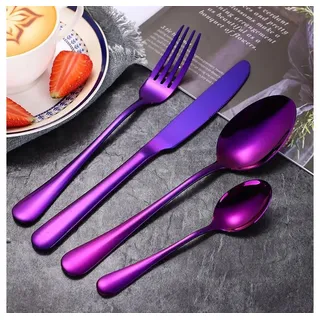 Eyecatcher Besteck-Set 4 teiliges Besteckset in exklusiven schönen Farben buntes Besteck (4-tlg), 1 Personen, Edelstahl lila|silberfarben