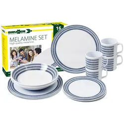 BRUNNER Melamin Ess Geschirr Set Bluebay 16-teilig Camping Reise Teller Becher