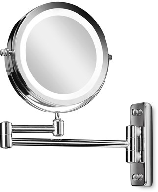 LED Wall mirror in silver x 10 magnifying