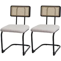 Mendler 2er-Set Freischwinger-Stuhl HWC-K88, Stuhl Lehnstuhl, Holz Rattan Metall