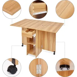 Mondeer Esstisch Klappbarer Küchentisch mit 1 Schublade und zwei Lagerregalkonsolen Esszimmertisch Kaffeetisch mit verstellbaren Füße - Braun