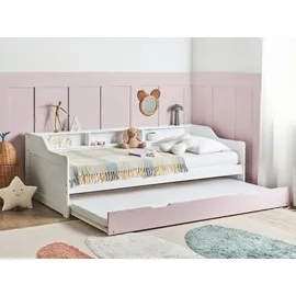 Beliani Ausziehbett Edern 90 x 200 cm Kiefer massiv weiß rosa
