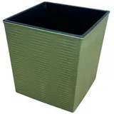 Engelland Pflanzkübel Blumentopf aus recyceltem Kunststoff & Holz (WPC), Rillenoptik (UV-beständig, wetterfest, quadratisch), Blumenkübel für Garten, Balkon, Terrasse, Innen- und Außenbereich grün 25 cm x 26.5 cm x 25 cm
