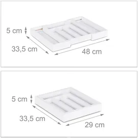 Relaxdays Bamboo Besteckkasten ausziehbar 29-48 x 33,5 cm weiß