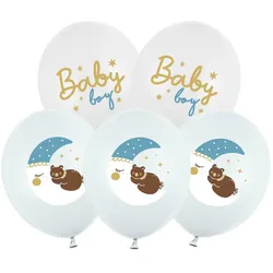 PartyDeco 6 Luftballons Baby Boy 30cm Latexballons Helium Ballons Geburt Taufe Geburtstag Ballonset Geburtstagsdeko Babyparty Deko Junge Weiß Hellblau Pastell