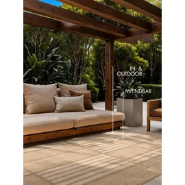 Ted Baker Flachgewebe Teppich Allington - Wendeteppich Outdoor geeignet, Pflegeleichter Wohnzimmerteppich, Modern, Streifen Muster für Wohnzimmer, Terrasse, Esszimmer, Balkon - Jute Weiß, 200x300 cm
