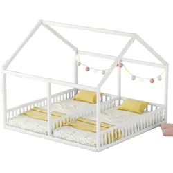 Merax 90 x 200 Einzelbetten, flache Betten, Hausmodelle, 2-in-1-Betten, Weiß