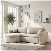 WFL GROUP Ecksofa Cora mit Schlaffunktion & Stauraum, Universell Rechts/Links, Creme Cord Chenille 260/82/160 cm