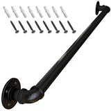 Gorssen Handlauf,schwarz Vintage Schmiedeeisen Treppengeländer for den Innen Außen, Wandhandlauf Wohnung Draußen Handläufe Treppen Handlauf Geländer Bausatz Balkon Brüstung Stange,120cm